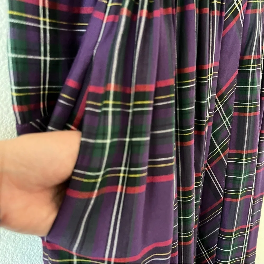 Vintage 80s Eileen West Purple Tartan Plaid Pleated Maxi Dress NWOT Small - Picture 8 of 16